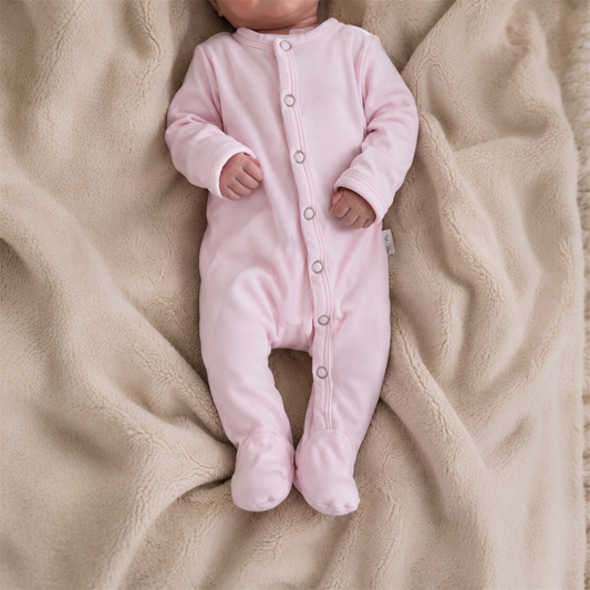 30 week preemie wearing cloud onesie in petal